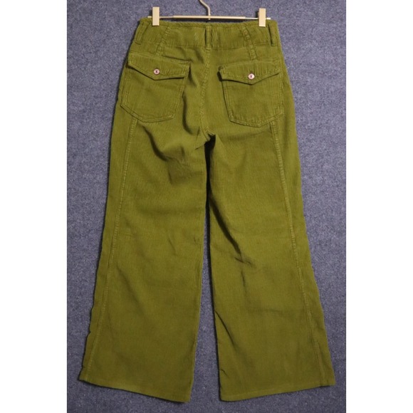 Free‎ People Pants Women 24 Green Harlow Wide Leg High Rise Ribbed Corduroy EUC - Picture 3 of 4
